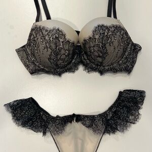 Victoria's Secret Black and silver Lace Bra and Panty Set LIMITED EDITION